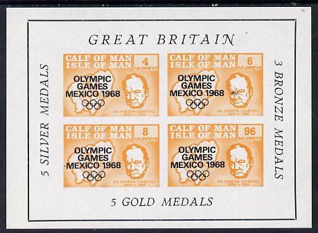 Calf of Man 1968 Olympic Games Mexico overprinted on Churchill imperf m/sheet (4, 6, 8 & 96m orange) additionally opt'd with Medals Won (Rosen CA137MS) unmounted mint, stamps on , stamps on  stamps on churchill  maps  personalities  sport    olympics