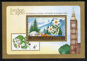 Mongolia 1980 'London 1980' Stamp Exhibition perf m/sheet (Flowers) unmounted mint, SG MS 1265, stamps on stamp exhibitions, stamps on flowers, stamps on clocks, stamps on london