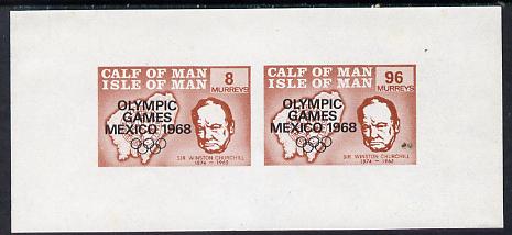 Calf of Man 1968 Olympic Games Mexico overprinted on Churchill imperf m/sheet (8 & 96m brown) unmounted mint, (Rosen CA128MS), stamps on churchill, stamps on maps, stamps on personalities, stamps on sport, stamps on olympics