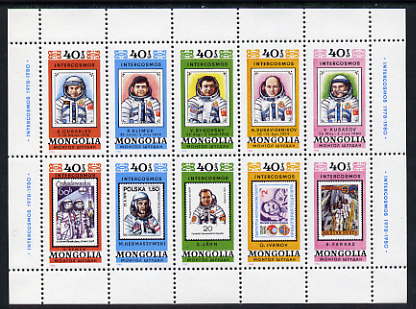 Mongolia 1980 Intercosmos Space Programme perf sheetlet containing set of 10 values, unmounted mint SG 1297a, stamps on space