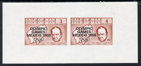 Calf of Man 1968 Olympic Games Mexico overprinted on Churchill imperf m/sheet (3 & 4m in brown) unlisted by Rosen unmounted mint, stamps on churchill  maps  personalities  sport    olympics