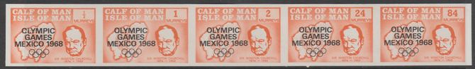 Calf of Man 1968 Olympic Games Mexico overprinted on Churchill imperf set of 5 in orange unmounted mint (Rosen CA129a-33a), stamps on , stamps on  stamps on churchill  personalities  maps   sport      olympics