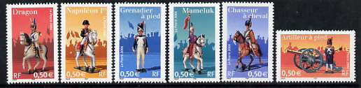 France 2004 Napoleonic Uniforms perf set of 6 unmounted mint, stamps on napoleon, stamps on militaria, stamps on uniforms, stamps on horses  , stamps on dictators.