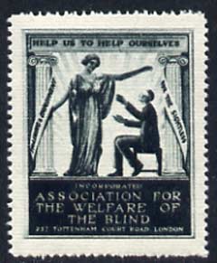 Cinderella - WW1 (?) perf label in dark green for Association for Welfare for the Blind showing Hope and blind-folded man, with full gum, stamps on cinderella, stamps on blind, stamps on disabled, stamps on  ww1 , stamps on 