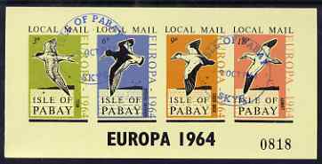Pabay 1964 Europa (Birds) imperf sheetlet containing set of 4 on yellow paper cto used, stamps on birds, stamps on europa, stamps on tern, stamps on gannet, stamps on duck