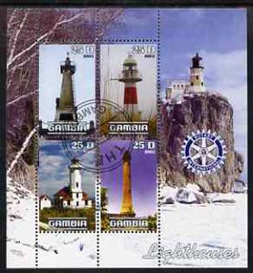Gambia 2003 Lighthouses perf sheetlet containing 4 values with Rotary logo, fine cto used, stamps on lighthouses, stamps on rotary