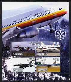 Gambia 2003 Aircraft perf sheetlet containing 4 values with Rotary logo, fine cto used, stamps on aviation, stamps on flying boats, stamps on rotary