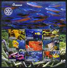 Gambia 2003 Ocean Life perf sheetlet containing 9 values with Rotary logo, fine cto used, stamps on marine life, stamps on fish, stamps on coral, stamps on rotary