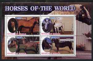 Somalia 2002 Horses of the World perf sheetlet #2 containing 4 values, fine cto used , stamps on horses