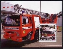 Ivory Coast 2004 Fire Engines #2 perf m/sheet, fine cto used, stamps on fire