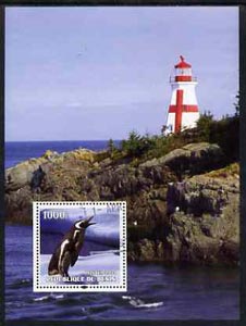 Benin 2004 Penguins #4 (Lighthouse in background) perf m/sheet, fine cto used, stamps on lighthouses, stamps on birds, stamps on penguins, stamps on polar