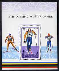 Mongolia 1988 Calgary Winter Olympics perf m/sheet (Cross Country Skiing) unmounted mint SG MS1918, stamps on olympics, stamps on skiing, stamps on 