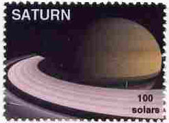 Planet Saturn (Fantasy) 100 solars perf label for inter-galactic mail unmounted mint on ungummed paper, stamps on space, stamps on planets, stamps on cinderella, stamps on sci-fi