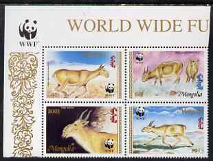 Mongolia 1995 WWF - The Saiga perf set of 4 in se-tenant block unmounted mint, SG 2497a, stamps on wwf, stamps on animals, stamps on , stamps on  wwf , stamps on 
