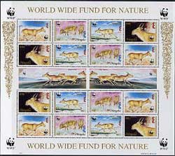 Mongolia 1995 WWF - The Saiga perf sheet of 6 containing 4 sets of 4 se-tenant blocks unmounted mint, as SG 2497a, stamps on wwf, stamps on animals, stamps on , stamps on  wwf , stamps on 