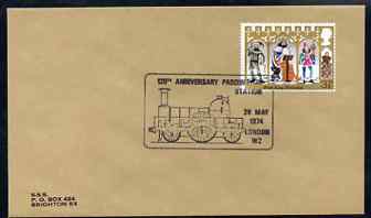 Postmark - Great Britain 1973 cover for 120th Anniversary of Paddington Station with illustrated (2-2-2) cancel, stamps on railways