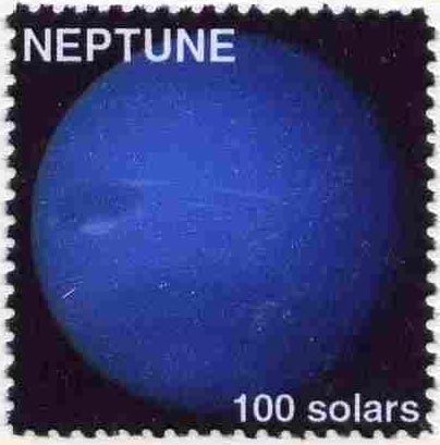 Planet Neptune (Fantasy) 100 solars perf label for inter-galactic mail unmounted mint on ungummed paper, stamps on space, stamps on planets, stamps on cinderella, stamps on sci-fi