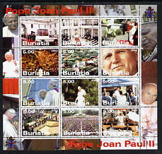 Buriatia Republic 2003 Pope John Paul II perf sheetlet #04 containing complete set of 12 values (inscribed Pope Joan Paul II) unmounted mint, stamps on religion, stamps on pope, stamps on personalities