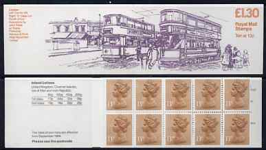 Great Britain 1984-85 Trams #4 (London) Â£1.30 folded booklet with margin at left SG FL6A, stamps on transport, stamps on trams, stamps on london