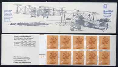 Great Britain 1979-81 Military Aircraft #2 (Sopwith Camel & Vickers Vimy) Â£1.00 folded booklet with margin at left SG FH2A, stamps on aviation, stamps on sopwith, stamps on vickers