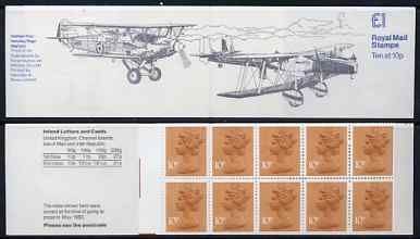 Great Britain 1979-81 Military Aircraft #3 (Hawker Fury & HP Heyford) Â£1.00 folded booklet with margin at left SG FH3A, stamps on aviation, stamps on hawker, stamps on hp
