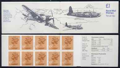 Great Britain 1979-81 Military Aircraft #4 (Hurricane & Wellington) Â£1.00 folded booklet with margin at right SG FH4B, stamps on aviation, stamps on hawker, stamps on hurricane, stamps on wellington, stamps on  ww2 , stamps on 