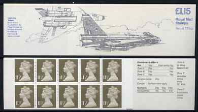 Great Britain 1979-81 Military Aircraft #6 (Lightning & Vulcan) Â£1.15 folded booklet with margin at right SG FI2B, stamps on aviation, stamps on lightning, stamps on vulcan