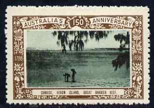 Australia 1938 Sunrise over the Great Barrier Reef Poster Stamp from Australia's 150th Anniversary set, unmounted mint, stamps on , stamps on  stamps on coral