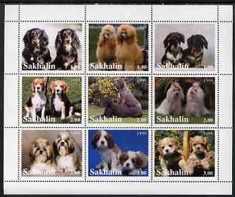Sakhalin Isle 1999 Dogs perf sheetlet containing 9 values unmounted mint, stamps on dogs
