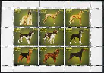 Touva 1999 Dogs #09 perf sheetlet containing set of 9 values unmounted mint, stamps on dogs