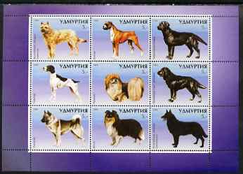 Udmurtia Republic 1999 Dogs perf sheetlet containing set of 9 values unmounted mint, stamps on dogs