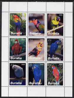 Buriatia Republic 2000 Parrots perf sheetlet containing set of 9 values unmounted mint, stamps on , stamps on  stamps on birds, stamps on  stamps on parrots