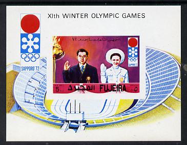 Fujeira 1971 Sapporo Winter Olympics imperf m/sheet Japanese Crown Prince & Stadium) unmounted mint, Mi BL 64B, stamps on sport, stamps on stadium, stamps on royalty, stamps on olympics, stamps on civil engineering