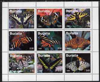 Buriatia Republic 1999 Butterflies perf sheetlet containing set of 9 values unmounted mint, stamps on butterflies