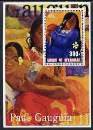 Myanmar 2001 Paul Gauguin perf m/sheet containing 1 x 300k value fine cto used, stamps on arts, stamps on gauguin