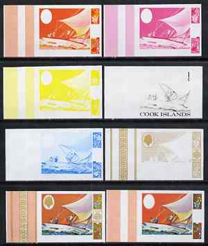 Cook Islands 1968 Dinghy Sailing 1c (from Mexico Olympic Games set) the set of 8 imperf progressive proofs comprising the 5 individual colours plus 2, 3 and 4-colour comp..., stamps on sport, stamps on olympics, stamps on sailing