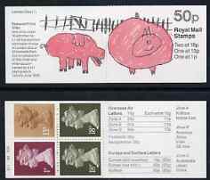 Great Britain 1988 London Zoo #1 (Childs Drawing of Pigs) 50p booklet complete with cyl numbers, SG FB47, stamps on zoos, stamps on animals, stamps on pigs, stamps on swine, stamps on  zoo , stamps on zoos, stamps on 