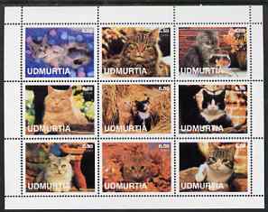 Udmurtia Republic 2001 Domestic Cats perf sheetlet containing set of 9 values unmounted mint, stamps on cats
