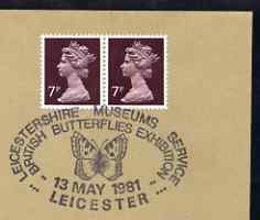 Postmark - Great Britain 1981 cover for Leicestershire Museums - British Butterfly Exhibition with illustrated cancel, stamps on butterflies
