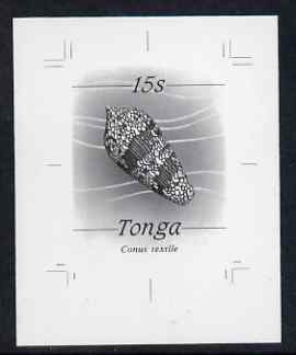 Tonga 1984-85 Textile or Cloth of Gold Cone Shell 15s (from self adhesive Marine Life def set) B&W photographic proof, scarce thus, as SG 873, stamps on marine life, stamps on shells