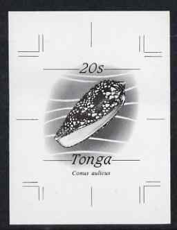 Tonga 1984-85 Princely Cone Shell 20s (from self adhesive Marine Life def set) B&W photographic proof, scarce thus, as SG 875 (Note the Princely Cone was issued as 29s), stamps on marine life, stamps on shells