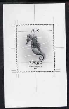 Tonga 1988-92 Seahorse 35s (from redrawn Marine Life def set) B&W photographic proof, scarce thus, as SG 1009, stamps on marine life, stamps on fish
