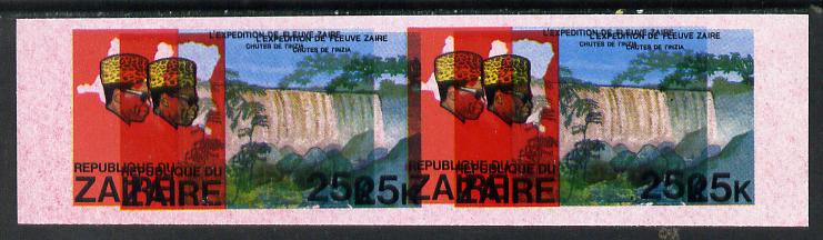 Zaire 1979 River Expedition 25k Inzia Falls imperf proof pair with entire design doubled (extra impression 5mm away) plus fine overall wash of red unmounted mint (as SG 9..., stamps on waterfalls
