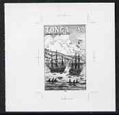 Tonga 1993 Canoes welcoming Ships 80s (from Tasmans Discovery set) B&W photographic proof, scarce thus, as SG 1243, stamps on explorers, stamps on ships, stamps on canoes