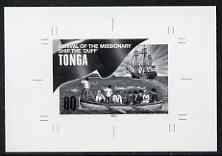 Tonga 1997 Missionaries Landing 80s (from King George & Christianity Anniversary set) B&W photographic proof, scarce thus, as SG 1390, stamps on explorers, stamps on ships, stamps on missionaries