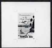 Tonga 1993 Communications in South Pacific 80s (from Childrens Painting Competition set) B&W photographic proof, scarce thus, as SG 1265, stamps on children, stamps on arts, stamps on communications, stamps on aviation, stamps on ships
