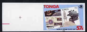 Tonga 1989 World Stamp Expo 89 57s imperf marginal plate proof unmounted mint, as SG 1064, stamps on space, stamps on stamp on stamp, stamps on  upu , stamps on stamp exhibitions, stamps on space, stamps on  upu , stamps on , stamps on stamponstamp