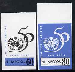 Tonga - Niuafo'ou 1995 50th Anniversary of United Nations 60s & 80s imperf plate proofs, scarce thus, as SG 238 & 241, stamps on united nations