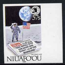 Tonga - Niuafoou 1989 EXPO 89 Stamp Exhibition (Man on Moon & Newspaper), imperf marginal proof unmounted mint as SG 131, stamps on communications, stamps on newspapers, stamps on space, stamps on stamp exhibitions