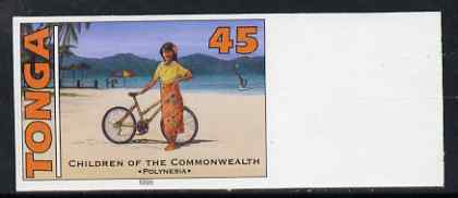Tonga 1994 Polynesian Girl with Bicycle 45s (from 25th Anniversary set) imperf proof unmounted mint, as SG 1291, stamps on bicycles, stamps on children